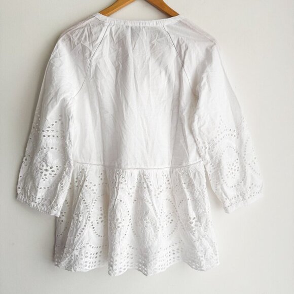 Hatley White Cotton Eyelet Detail Boho top Organic Cotton XS made in India XS - Picture 4 of 7